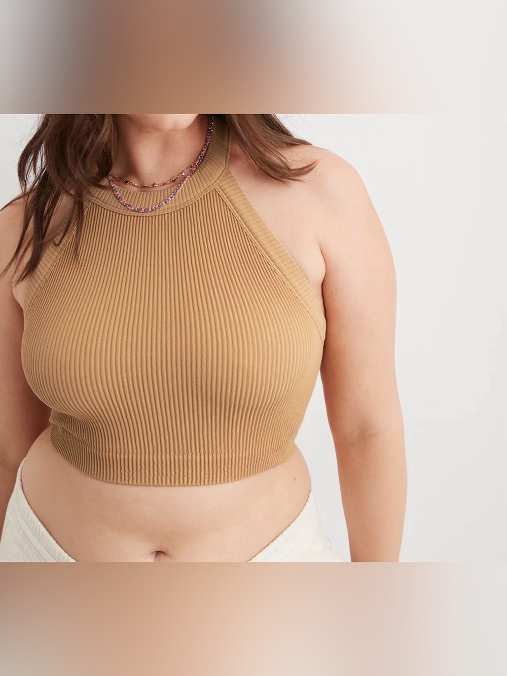 NWT Aerie Superchill Ribbed Halter Crop Top - Camel S